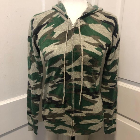 Aqua Cashmere Camo Zip Hood Sweater Size XS - Picture 2 of 5